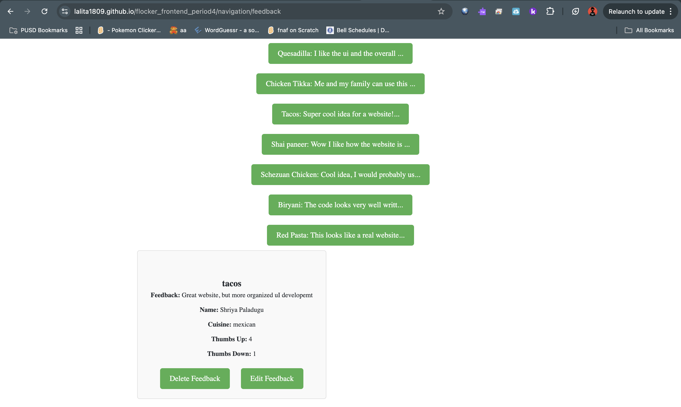 feedback page